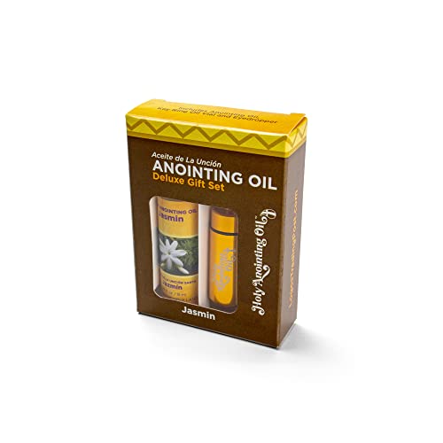 Jasmin Anointing Oil from Israel Boxed Gift Set with Dispenser, Holy Jerusalem Oil & Gold Metal Keychain Bottle Container, Plastic Dropper & Small Glass Vial, Aceite Ungido y Botella - color: Gold, style: Jasmin