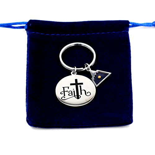 Uloveido Stainless Steel Faith Cross Keychain & Jesus Loves Me Christian Keyring Mustard Seed Charms Religious Jewelry - style: Faith Cross-triangle