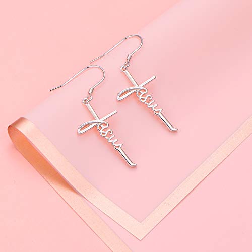 925 Sterling Silver Infinity Love of God Simple Dainty Faith Cross Dangle Earrings Religious Gift for Women - color: Jesus 2