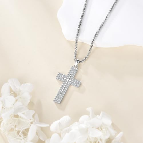 YFN Cross Necklace Sterling Silver Religious Cross Pendant Jewelry Christian Gifts for Women Men - style: A. White Cubic zirconia