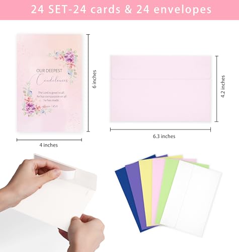 Nihuecne 24 Pack Floral Religious Sympathy Cards with Envelopes, 24 Designs