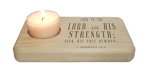 Christ Gift Spiritual Bible Verse Wood Tea Light Candle Holder with Bible Verse Christian Gift Home Decor (1 Chronicles 16:11) - color: 1 Chronicles 16:11