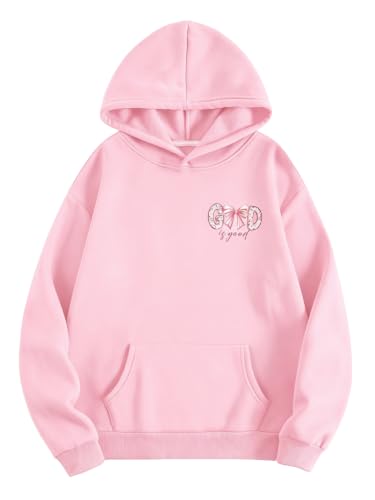 Cute Hoodies for Teen Girl God is Good Bow Sweatshirts - color: Pink, size: 13-14 Years