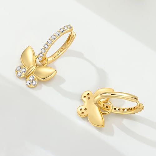 925 Sterling Silver Hoop Earrings Drop Dangle Earrings for Women Hypoallergenic Earring Trendy Huggie Earring Cute Graduation Birthday Gifts Jewelry for Women - color: Detachable butterfly earrings