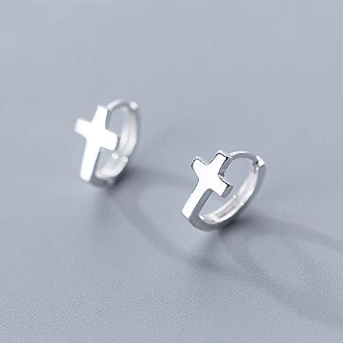 Cross Criss Sterling Silver Tiny Sleeper Hoop Earrings for Women Girls Minimalist Faith Hope Small Cartilage Tragus Huggie Hoops Cuffs Studs Fashion Jewelry Unisex Hypoallergenic - color: Silver