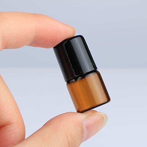 Wresty 25 Pcs Essential Oil Glass Roller Bottles Mini Tiny Refillable Empty Aromatherapy Perfume Liquid Amber Glass Roll On Bottles Vials Metal Rollerball Bottles Jar (1ml)