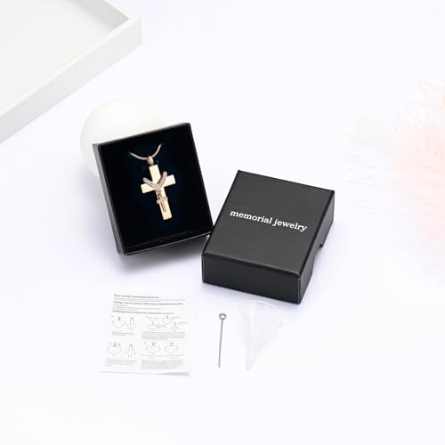 Cremation Jewelry for Ashes Pendant - Cross Urn Necklace with Mini Keepsake Urn Memorial Ash Jewelry - color: RoseGold