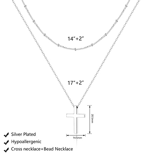Luxval Cross Necklace for Women -Dainty 14K Gold Plated Cross Necklace Layered Gold Cross Necklace Cross Choker Necklace Gold Cross Necklaces for Women Trendy Gold Jewelry Gifts for Women - color: Silver-Layered Cross