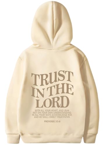 PANOZON TRUST IN THE LORD Hoodie Christian Faith Religious God Tops Man Woman Pullover Sweatshirt Y2K Longsleeve - color: 2-beige, size: 3X-Large