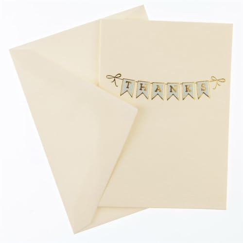 "Graphique Banner La Petite Presse Boxed Thank You Notes - 10 Embellished Gold Foil""Thanks"" Banner Blank Cards with Matching Envelopes, 3.25"" x 4.75""" (L1335CB) - color: Thanks Banner