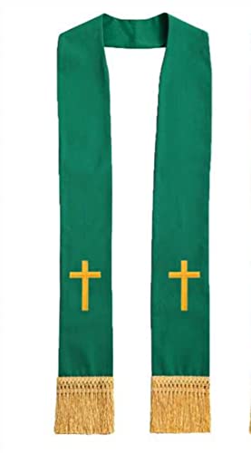 BLESSUME Church Clergy Pastor Cross Embroidered Stole - color: Green 6