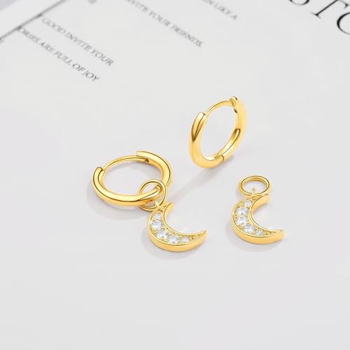 DAILY VIBES Cute Butterfly Star Cross Heart CZ Dangle Earrings for Women - color: Gold Moon CZ