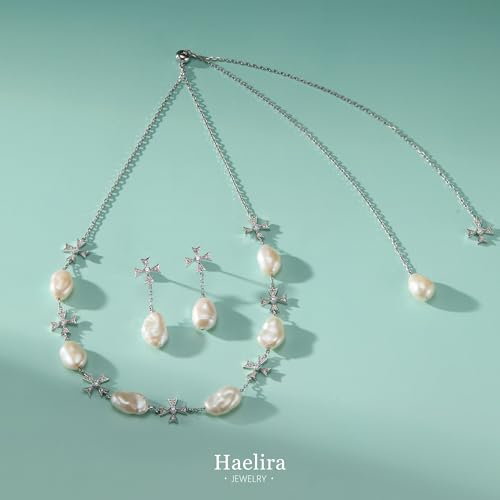 18K Gold Baroque Pearl Jewelry Set, 25.5 Inch Cross Pearls Necklace, Perfect Jewelry Gift for Women - size: Necklace