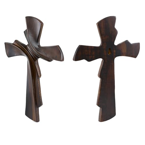 DAICAT - Hand-Carved Wooden Cross 9.8” – Christian Wall Decor for Easter, Baptism Gift, Unique Religious Gift for Mom, Sister, Teen Boy (No 1)