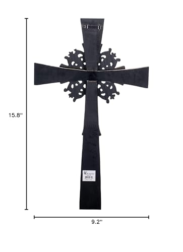 Dicksons Antiqued Intricate Double Layer 15 Inch Wood and Metal Decorative Hanging Wall Cross