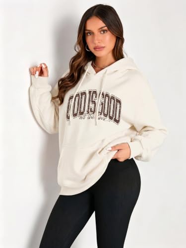 LUKYCILD God is Good Hoodie Christian Sweatshirt for Women Jesus Shirt - color: #01 Beige, size: X-Large