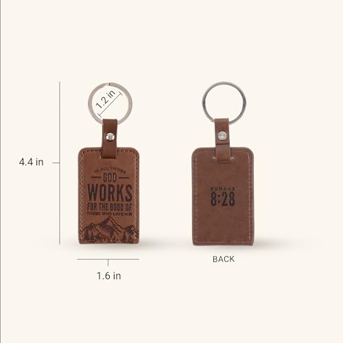 Christian Art Gifts Premium Vegan Leather Split Metal Inspirational Scripture Keychains for Men & Women: Multicolor Designs - color: God Works for Good/Brown