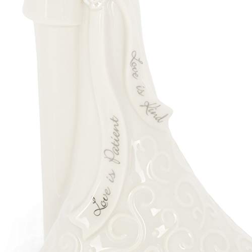 Roman 8.5" Wedding Cake Topper – Elegant Bride and Groom Figurine with “Love Is Patient” Inscription, Porcelain Finish, Wedding or Anniversary Keepsake