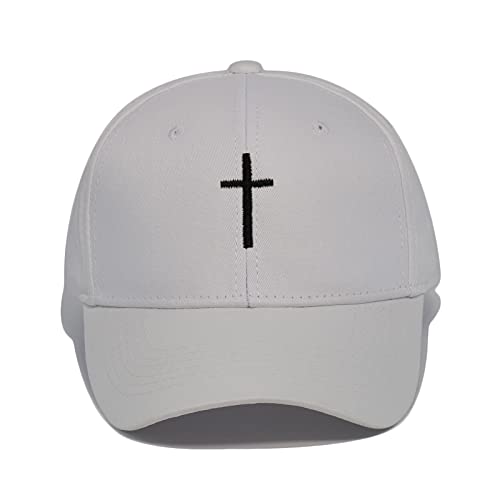 Cross Embroidery Baseball Cap,Adjustable Structured Dad Hat for Men Women Sun Hat - color: White-1