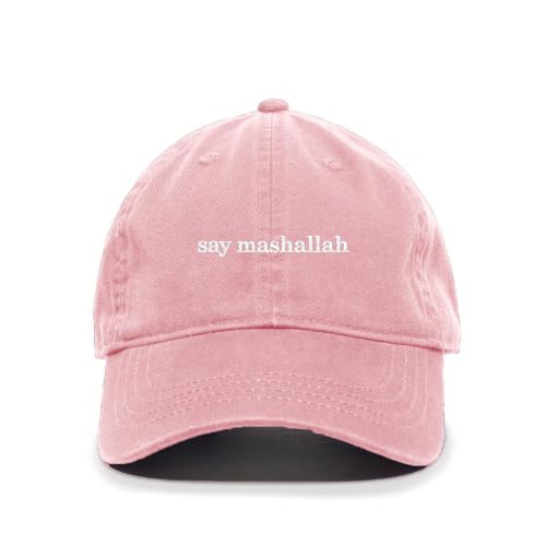 DSGN By DNA Say Mashallah Embroidered Hat Islamic Muslim Faith Inspired Cotton Baseball Cap Adjustable Dad Hat for Men&Women - color: Light Pink