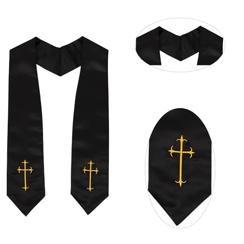 Clergy Stole, Choir Stole with Cross Embroidery 60'' - color: Black
