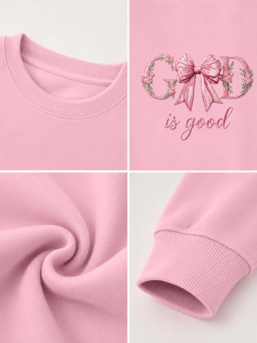 Eatbook Christian Sweatshirts for Women Jesus Long Sleeve Pullover Tops - color: Pink-bow, size: Small