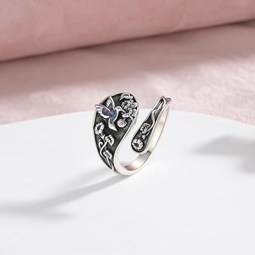 Sterling Silver Open Adjustable Ring Wrap Stack Statement Jewelry Gift - color: Hummingbird Purple Opal