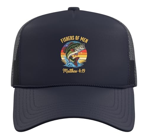 Fishers of Men Matthew 4-19 Bible Christian Fishing Lover Trucker Hat with Adjustable Mesh Back - color: Navy Blue