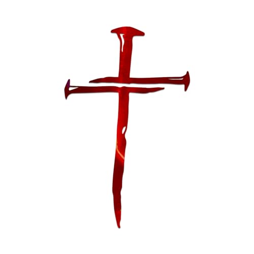 Cross with Nails Lord Decal Vinyl Sticker Auto Car Truck Wall Laptop | Red Holographic | 4" x 6"