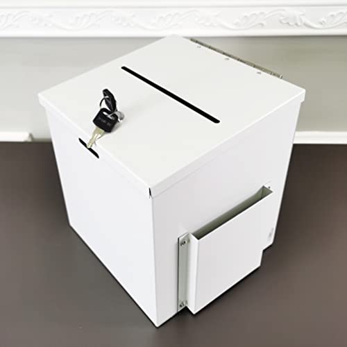 FixtureDisplays® White Metal Donation Box Collection Box Tithes Offering Drop Ballet 8.5X8X9.5 10918-WHITE-RIVETP-1D