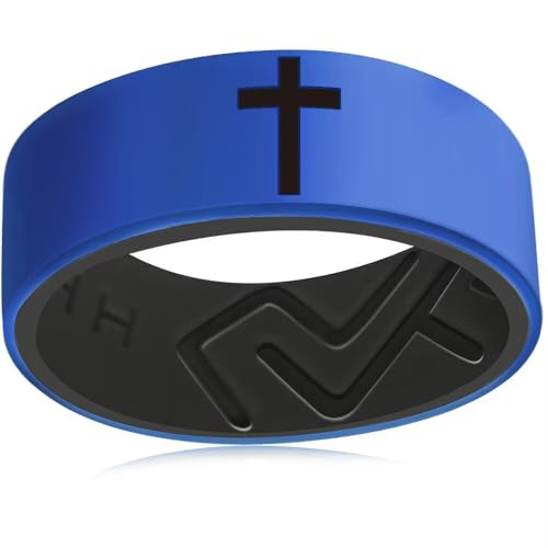 XAHH 2PCS Silicone Ring Set for Men Women,Classical Simple Christian Cross Religious Couple Rubber Wedding Bands - style: Green Blue