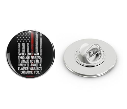 Thin Red Line Firefighter Bible Verse American Flag Metal Lapel Pin Tie Tack Pinback 0.75"