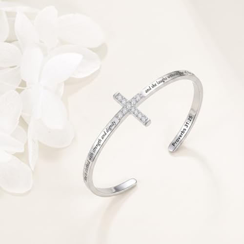 Cross Bangle Religious Cross Cuff Bangle Bible Verse Christian Gifts Jewelry for Women