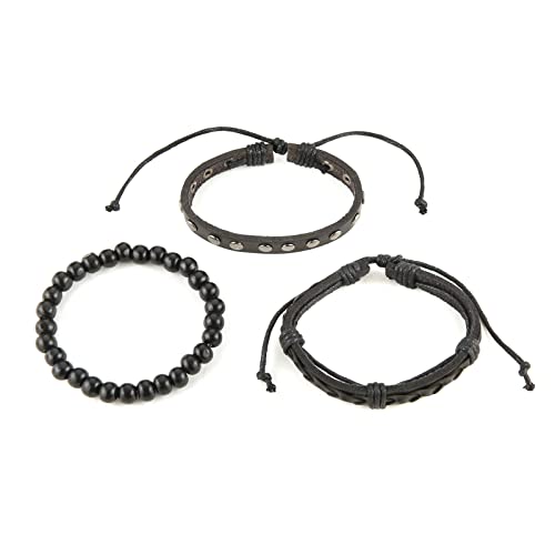 HZMAN Handmade Hemp Cords Wood Beads Leather Bracelets for Men Women - style: Wooden bead style 6