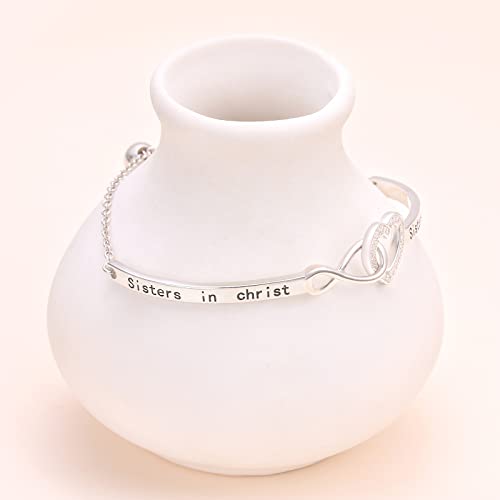 YinShan 925 Sterling Silver Heart Infinity Inspirational Bracelet Engraved Always My Sister/Daughter, Forever My Friend Adjustable Sisters Bracelets Friendship Jewelry for Women - style: Sisters in Christ Sisters for Life