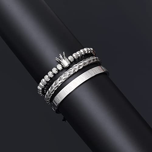 WFYOU Stainless Steel Bracelets for Men Gold Cuff Bracelet Birthday Gifts - color: Silver 3