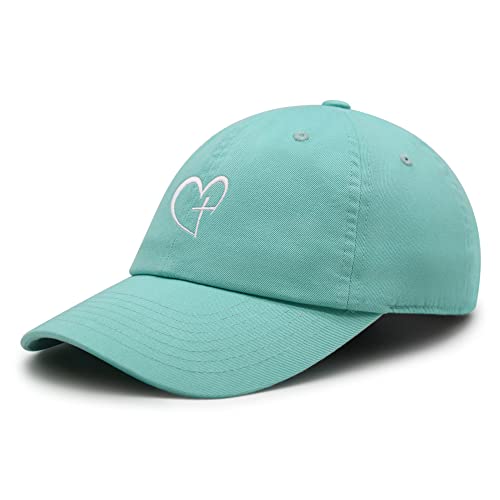 JPAK Heart and Cross Premium Dad Hat Embroidered Cotton Baseball Cap Christian Faith - color: Mint