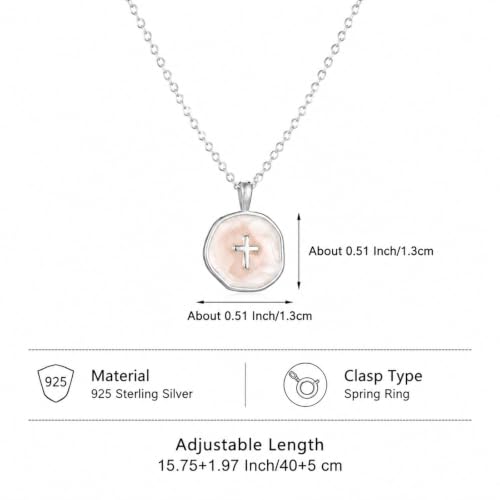 925 Sterling Silver Mother of Pearl Cross Necklace for Women - color: Silver-White