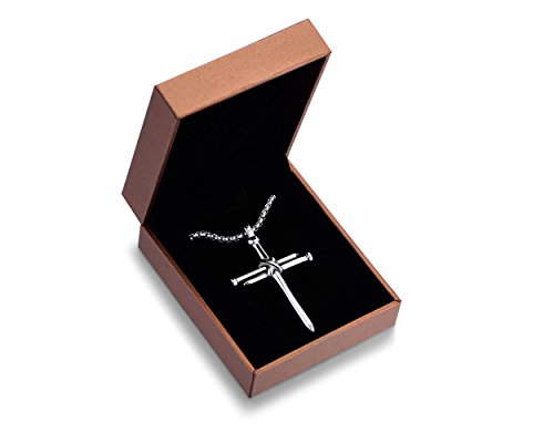 Men's Stainless Steel Nail Cross Pendant Necklace With 24 Inch Chain - color: Silver