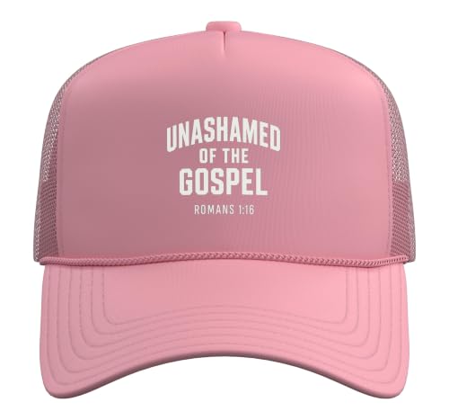 Unashamed of the Gospel, Christian Teen Romans 1:16 Trucker Hat with Adjustable Mesh Back - color: Pink