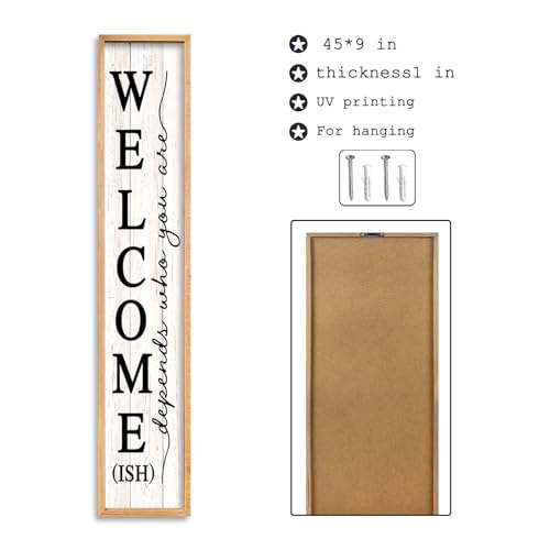 RLWangChao Welcome-ish Sign for Front Porch Standing, 45"X9", Wood White - color: Wood White Sign
