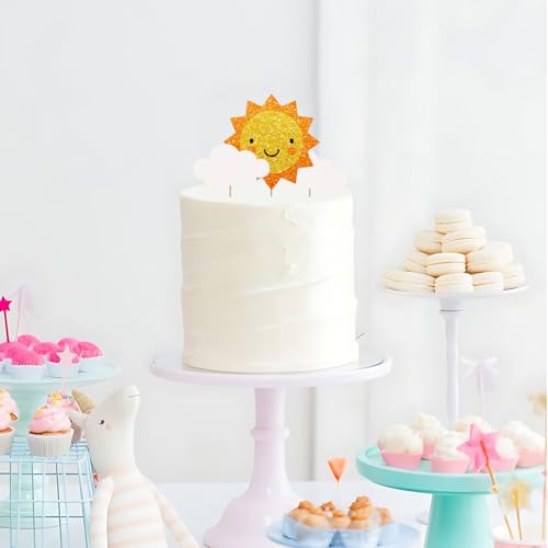 Sunshine Cake Topper, Sunshine Baby Shower Cake Decor, Gold Glitter Smile Sun and Cloud Cake Topper for Boy Girl, You are My Sunshine Birthday Party Decoration - style: Sun