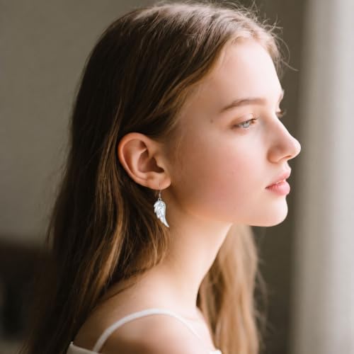 ONEFINITY Angel Wings Earring for Women Feather Wing Earring Angel Jewelry - color: white