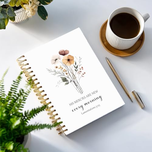 Bible Journal, A5 SpiralChristian Journal with Floral Notebook, HIS MERCIES ARE NEW EVERY MORNING, Bible Verse Gifts for Women Birthday Graduation Christmas, Sunday School, Office Supplies - color: White-3:23