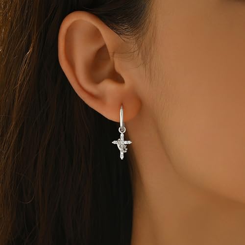 925 Sterling Silver Crown Cross Drop Dangle Earrings for Women - color: Silver