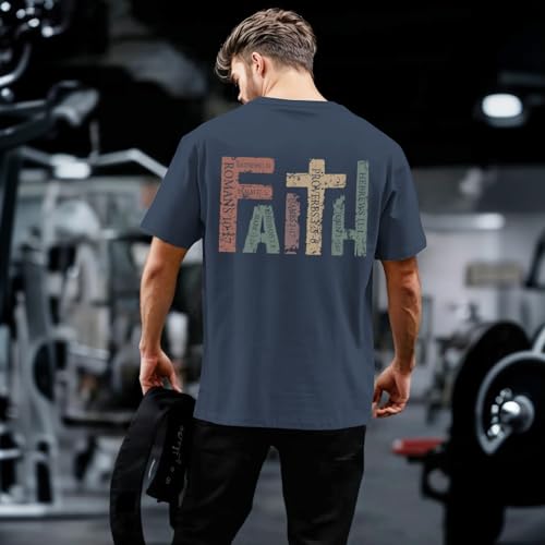 Tuislay Mens Christian T Shirts Jesus Religious Graphic Tees - color: Navy Blue, size: Small