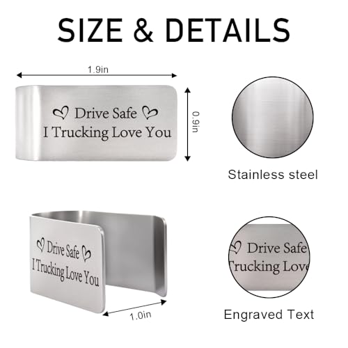 Drive Safe I Trucking Love You Visor Clip for Cars, Driving Safe Gifts for Truck Driver Family Friend, Car Accessories for Trucker, Truck Driver Birthday Gifts - color: silver 11