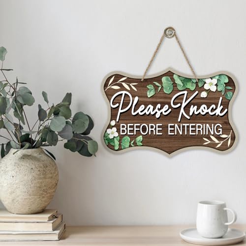 Please Knock Before Entering Front Door Sign, Eucalyptus Leaves - color: Please Knock