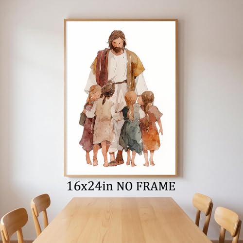 Jesus and Children Canvas Wall Art Jesus Hug Print 16x24in No Frame - color: A6Unframed