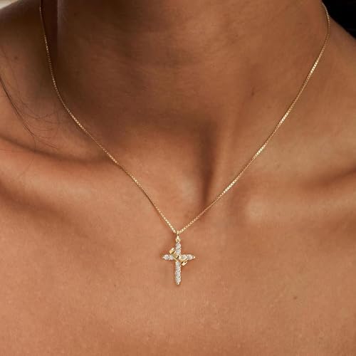 Cross Necklace for Woman, Gold Silver Plated Cross Pendant Necklaces Choker Faith Jewelry Non Tarnish Cute Simple Christian Religious Diamond Cross Necklace for Mom - color: 05 Gold Crown Diamond Cross